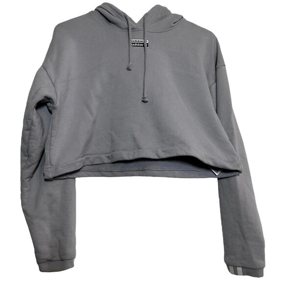 Adidas Original RYV Cropped Hoodie Back Chest Print Logo Rib Knit Lilac Small - Picture 3 of 7